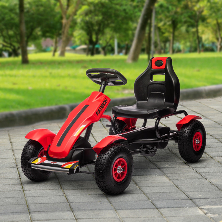 Aosom Kids Pedal Go Kart, Outdoor Ride On Toys With Adjustable Seat, Sharp Handling, Handbrake, 4 Non Slip Rubber Wheels For Boys & Girls Aged 5 12 Years Old, Red