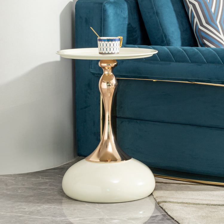 Small Round Side Table For Small Space ,Cocktail Table,Living Room Small Coffee Table, White End Table