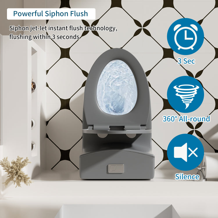 1.1 1.6 Gpf Tornado Flush One Piece Toilet Elongated, Siphonic S Trap 12",Soft Closing Seat, Button On Tank Top ,Powerful Dual Flush Map 1000G, Comfort Chair Seat Ada Height 17", Light Gray Lg 002