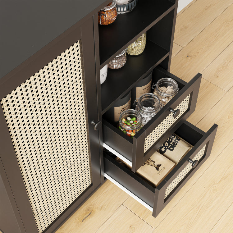 Rattan Buffet Cabinet With Adjustable Shelf, Sideboard With Drawers For Living Room, Kitchen, Entryway
