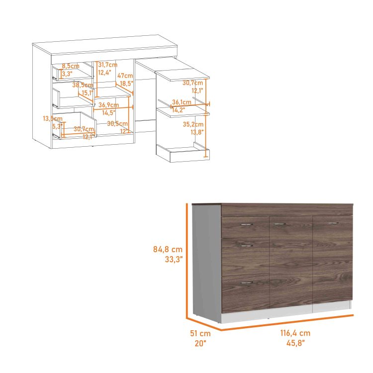 Joliet Kitchen Base Cabinet, Three Drawers, Two Interior Shelves, One Flexible Cabinet