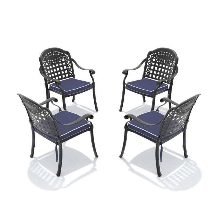 Cast Aluminum Patio Dining Chair 4Pcs With Black Frame And Blue Cushions Same Sku: W1710P166056