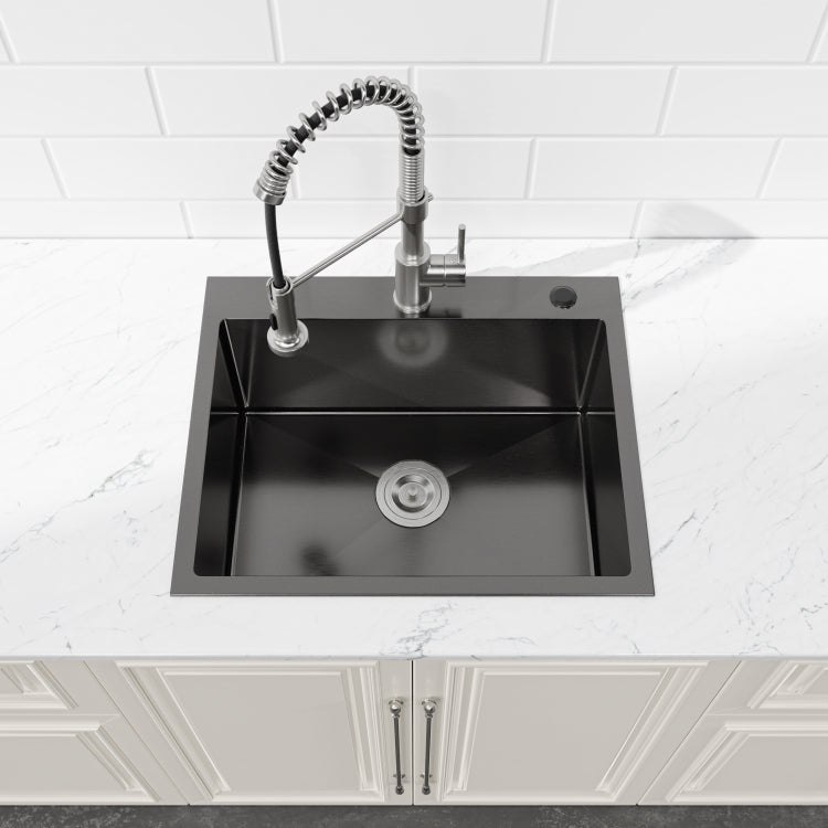 Stainless Steel Kitchen Sink, 23 X19 Single Bowl, Undermount Handmade Sink In Black, With Us Standard Drain And Hook, Ls Ssbl02