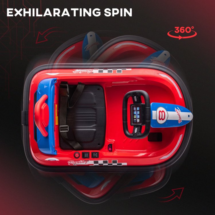 Aosom Toddler Bumper Car, 360 Rotation 6V Kids Electric Ride On Bumper Car With Eva Bumper Edges, Twins Motor, Songs, Horn, Led Lights, Safety Belt For 18 48 Months, Red