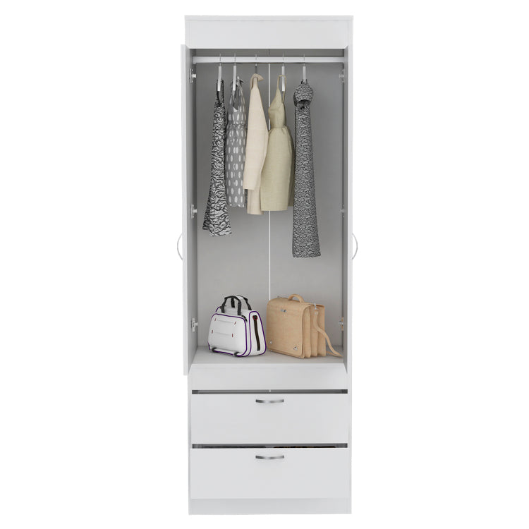 Lisboa Armoire, Rod, Double Door, Two Drawers, Metal Handles White