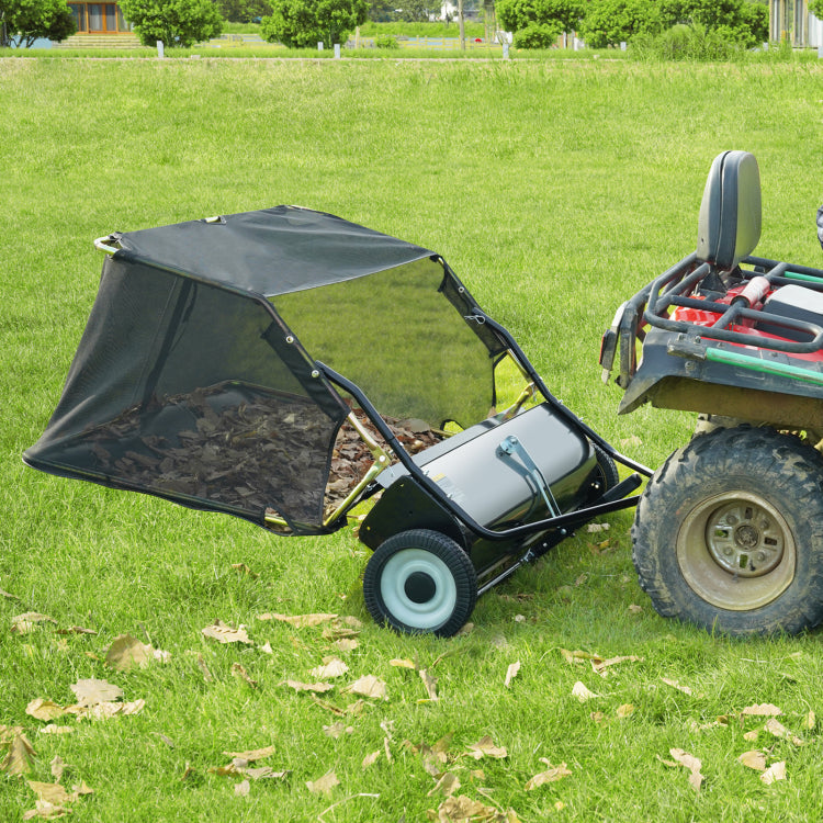 50" Tow Behind Lawn Sweeper 26 Cu. Ft. Leaf & Grass Collector Adjustable Height
