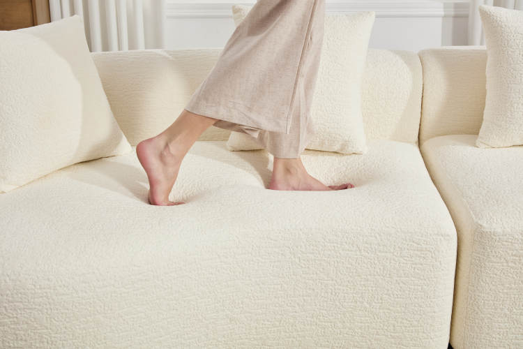 Curved Boneless Sofa,Compression Modular 110'' Sectional,White High Density,Couches Sleeper For Living Room Bedroom Apartment Lounge,Chenille