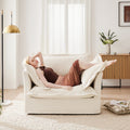 Slip Covered Armchair With 1 Big Back Cushion And 2 Big Toss Pillows, Single Deep Seat Comfy Single Couch Sofa Multiple Large Soft Pillows, Chenille Fabric, Cream