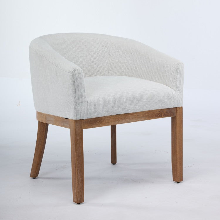 Mid Century Modern Upholstered Barrel Dining Chairs With Arms,Farmhouse Linen Kitchen & Dining Room Chairs With Natural Hardwood Frame, 19" W Accent Chairs For Living Room,Single Pack,Beige,Sw1891Bg