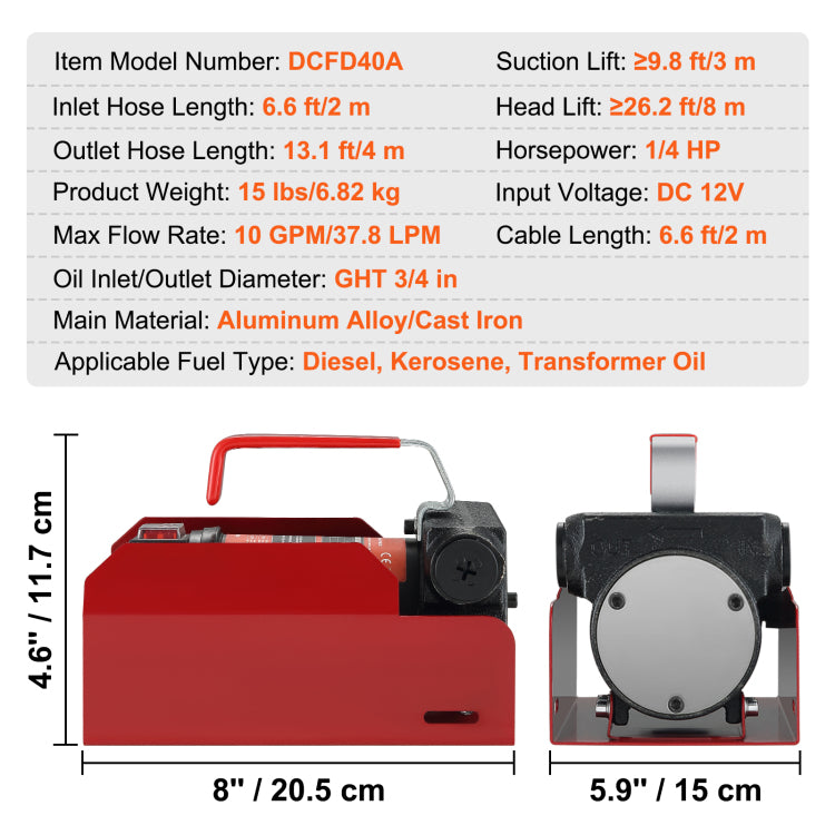 Diesel Fuel Transfer Pump Kit,10 Gpm 12V Dc Portable Electric Self Priming Fuel Transfer Extractor Pump Kit With Automatic Shut Off Nozzle Hose For Diesel, Kerosene, Machine, Transformer Oil