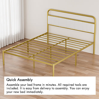 Queen Size Metal Steel Platform Bed Frame With Durable Upholstered Headboard Cushion Iron & Wood Adjustable For Hotels Villas