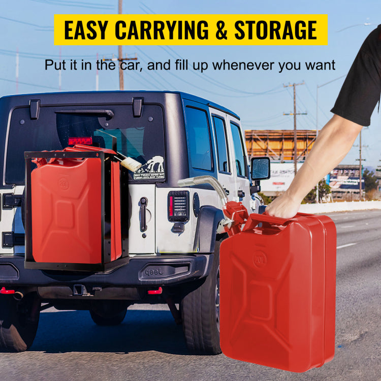 Jerry Fuel Can, 5.3 Gallon 20 L Portable Jerry Gas Can With Flexible Spout System, Rustproof Heat Resistant Steel Fuel Tank For Cars Trucks Equipment, 2Pcs Red