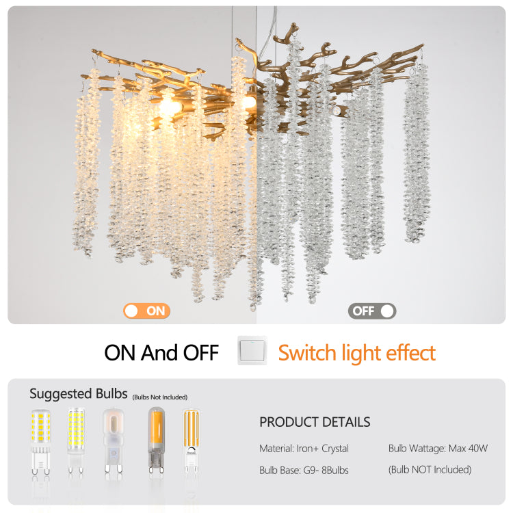 24 Inch Modern Golden Pendant Light With Cascading Crystal Strands, Ideal For Living Room, Dining Room And Foyer, High End Decorative Lighting Fixture Bulb Not Included