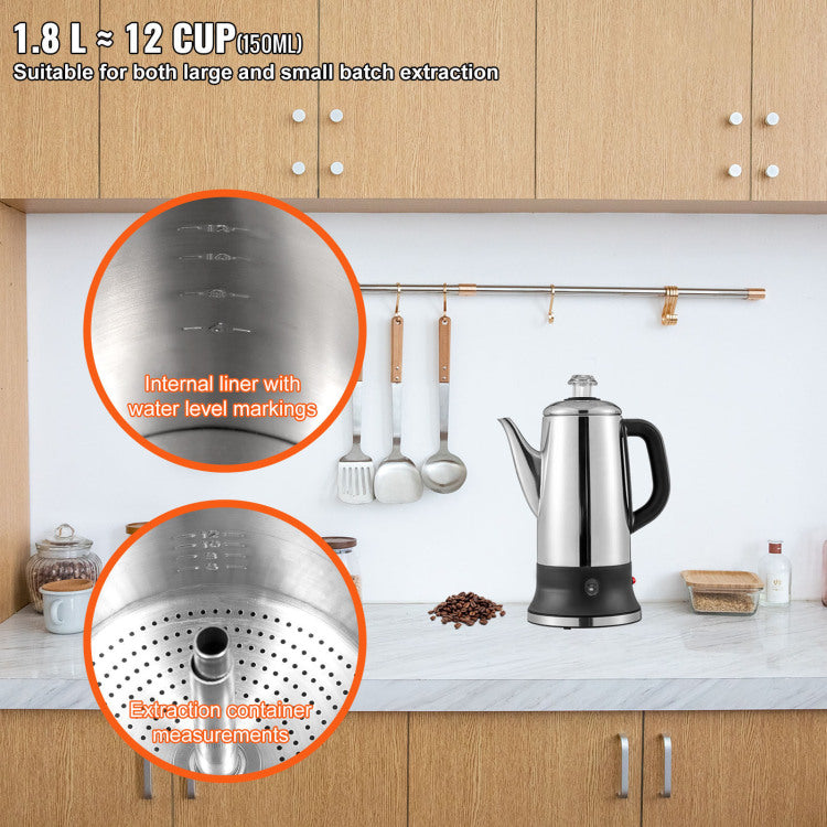 12 Cup Electric Percolator Coffee Pot, 304 Stainless Steel Coffee Percolator With Keep Warm Function & Heat Resistant Handle, Classic Coffee Maker, Quick Brew & Easy Pour Spout, Silver