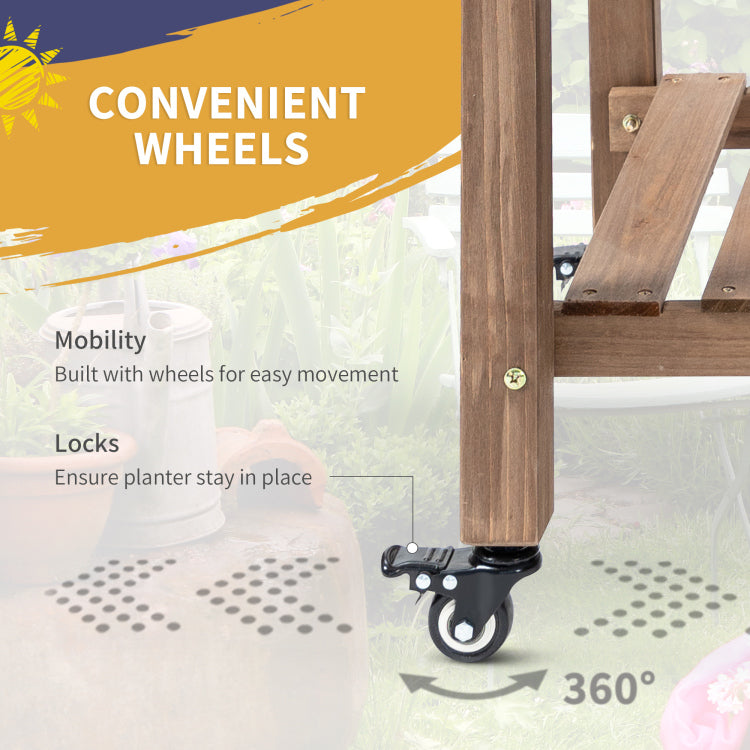Outsunny Raised Garden Bed With 8 Grow Grids, Wooden Outdoor Plant Box Stand With Folding Side Table And Wheels, 49" X 21" X 34", For Vegetables, Flowers, Herbs, Brown