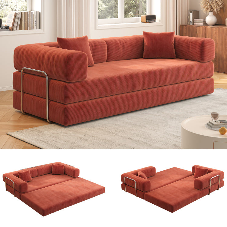 78.8Inch Modular Sectional Sofa, Convertible Pudding Block Sofa, Floor Standing Sofa Bed Arm Comfort Sofa Bed, Compression Sofa For Living Room And Bedroom Orange