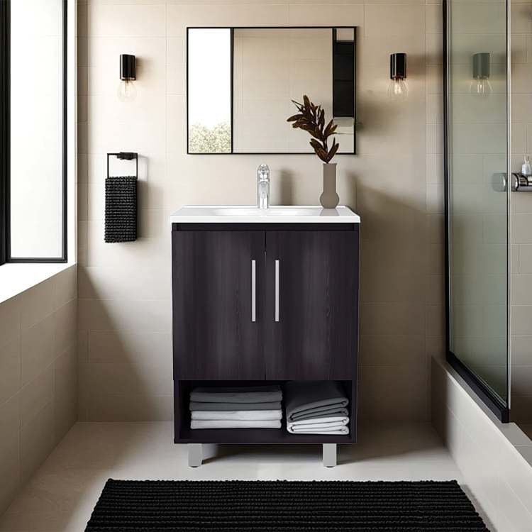 Wenge 1 Shelf Freestanding Bathroom Vanity Cabinet With Double Doors