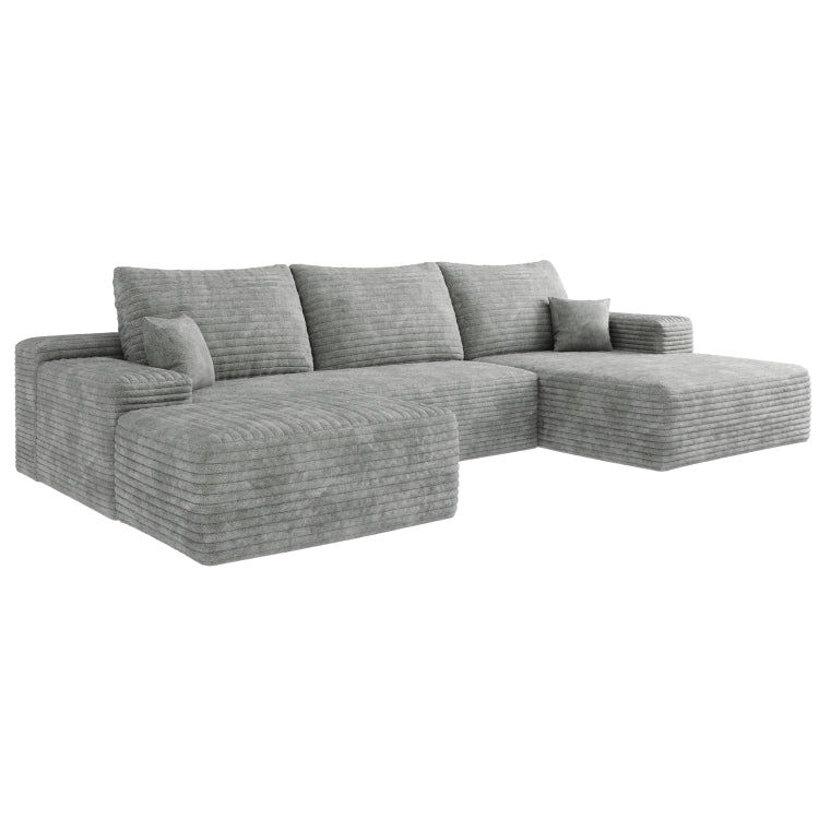 107" Cloud Sectional Sofa With 1 Ottoman,Modern Minimalist Upholstered Couches, Comfort U Shaped Sofa For Living Room,Deep Seat Corner Couch,No Assembly Required,Grey Plush Corduroy Fabric
