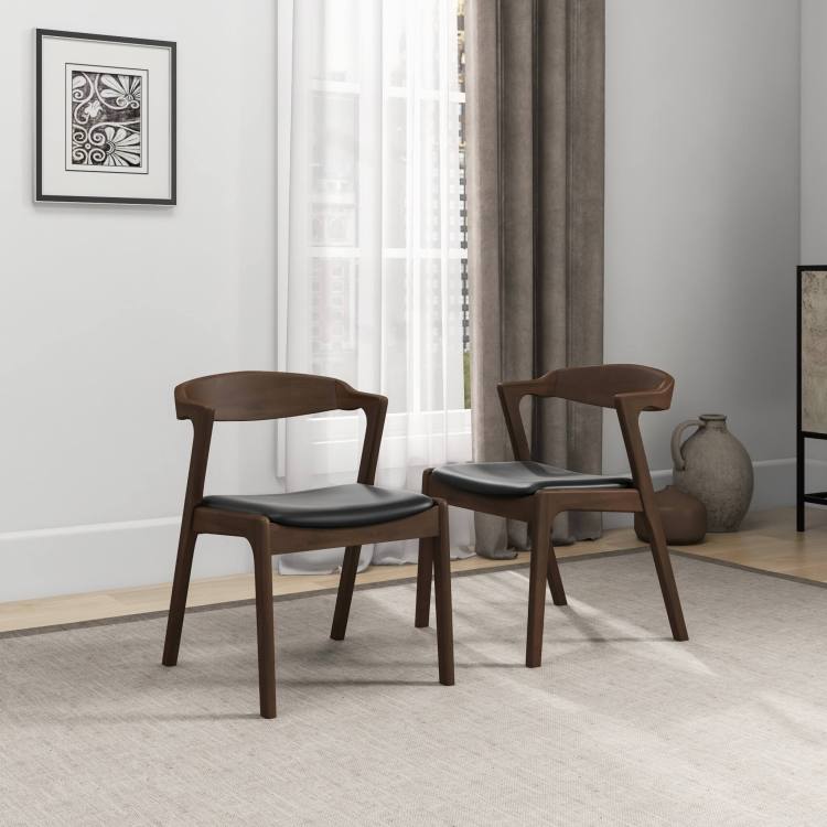 Dakota Solid Wood Black Pu Leather Dining Chair Set Of 2