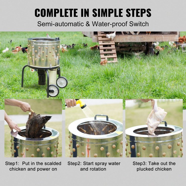 Chicken Plucker Machine, Feather Plucker With 20 Inch Stainless Steel Drum, Defeathering Equipment With 108 Soft Fingers, Simple Debris Collection, 500W High Power Poultry Plucking