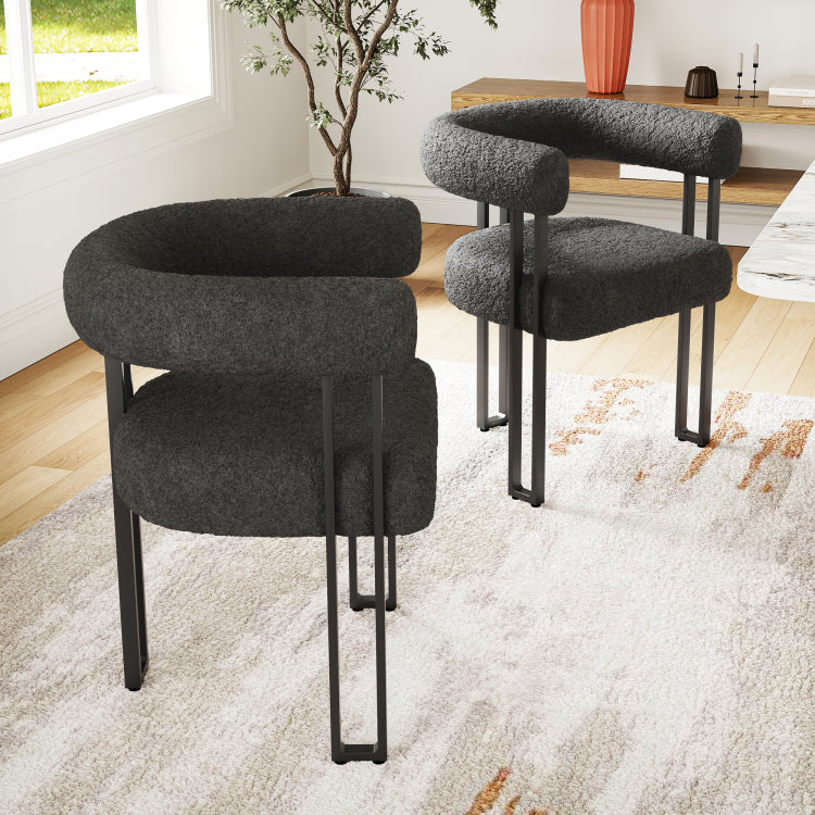 Set Of 2 Upholstered Dining Arm Chairs, Boucl Fabric Accent Chairs With Metal Frame, Modern Armchairs With Cushioned Seat & Back, Stain Resistant, Living Room & Dining Room