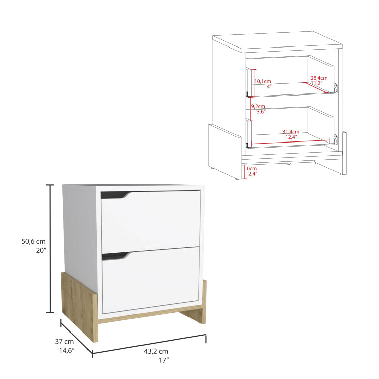 Luss Nightstand, Bedside Table With 2 Drawers