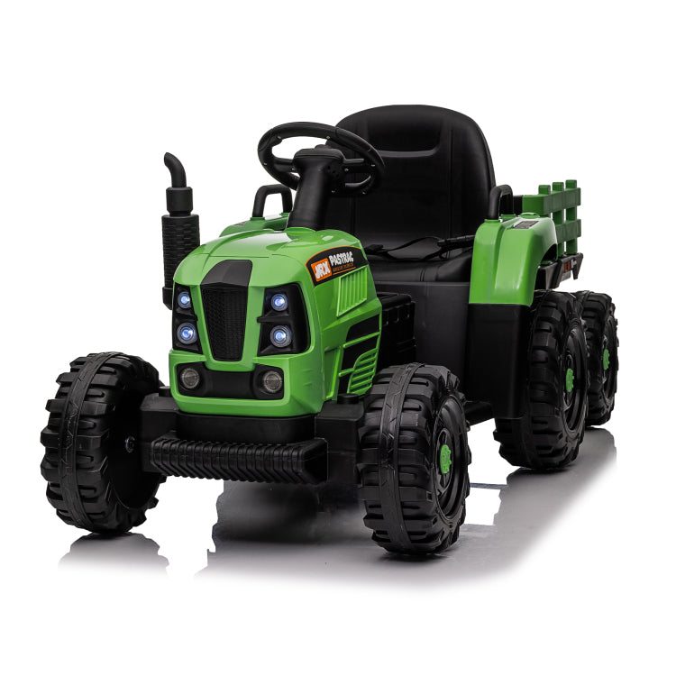 Ride On Tractor With Trailer,24V 400W Powered Electric Tractor Toy W Remote Control,Electric Car For Kids,Three Speed Adjustable,Power Display, Usb,Mp3 ,Bluetooth,Led Light,Two Point Safety Belt