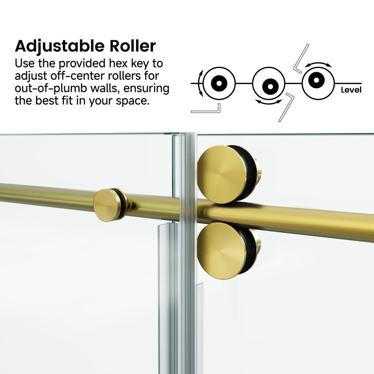 60*76"Fixed & Sliding Shower Door, Round Tube Hardware, Clear Glass Shower Door, 3 8 10Mm Sgcc Tempered Glass, Stainless Steel