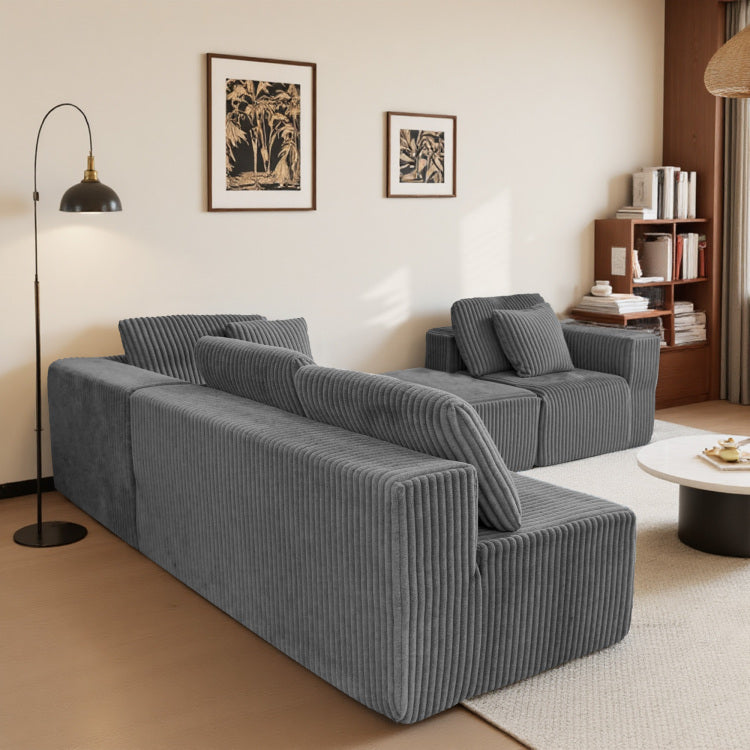 Modular U Shaped Sectional Sofa, 132 Inch 4 Seater With Reversible Chaise Lounge Gray Striped Corduroy Fabric, Modularly Adjustable For Living Room & Bedroom, Feat. Freely Configurable Layout