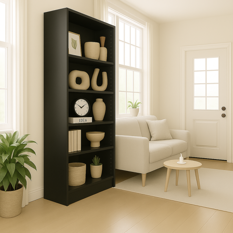 5 Tier Bookshelves Storage Cabinet Black