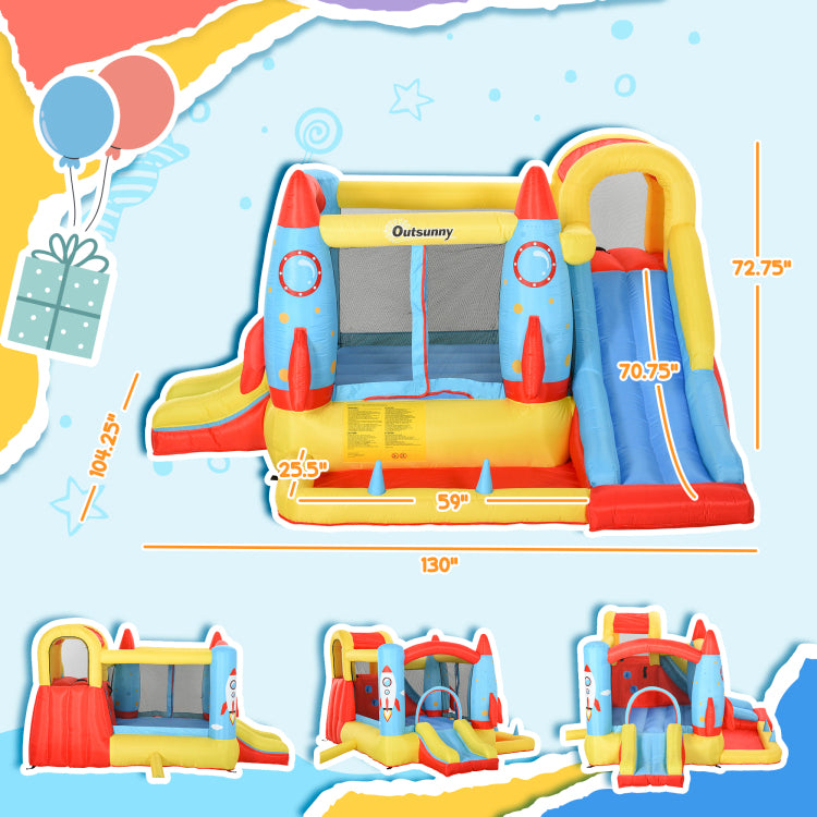 Outsunny Kids Inflatable Water Slide, 4 In 1 Bounce House Jumping Castle With 2 Slides, Climbing Wall, Trampoline, & Water Pool Area, Air Blower
