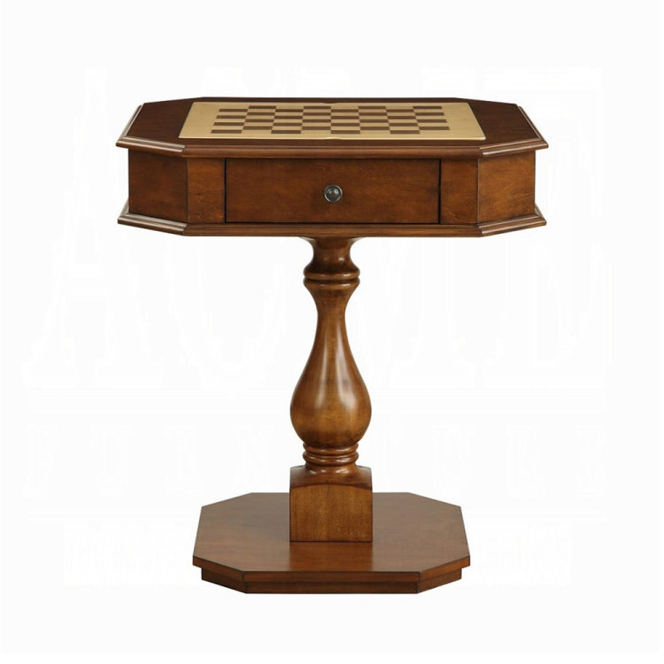 Square Top Game Table With Wooden Pedestal Base, Cherry