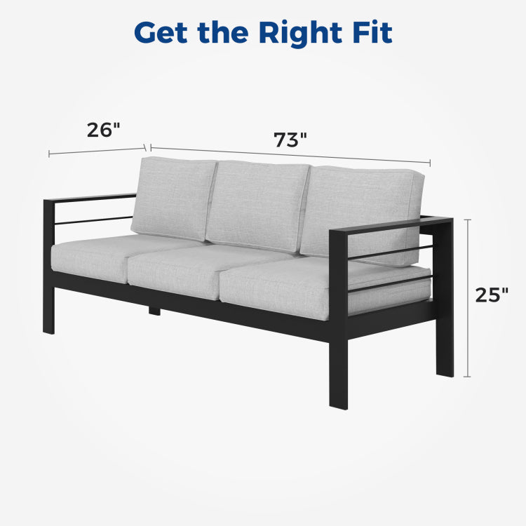 Patio Sofa Aluminum Outdoor Sofa With 3 Seats, All Weather Metal Outdoor Couch With 5" Thick And Soft Cushion Light Gray