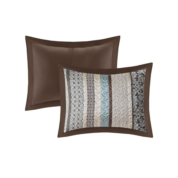 5 Piece Jacquard Quilt Set With Throw Pillows Blue Full Queen