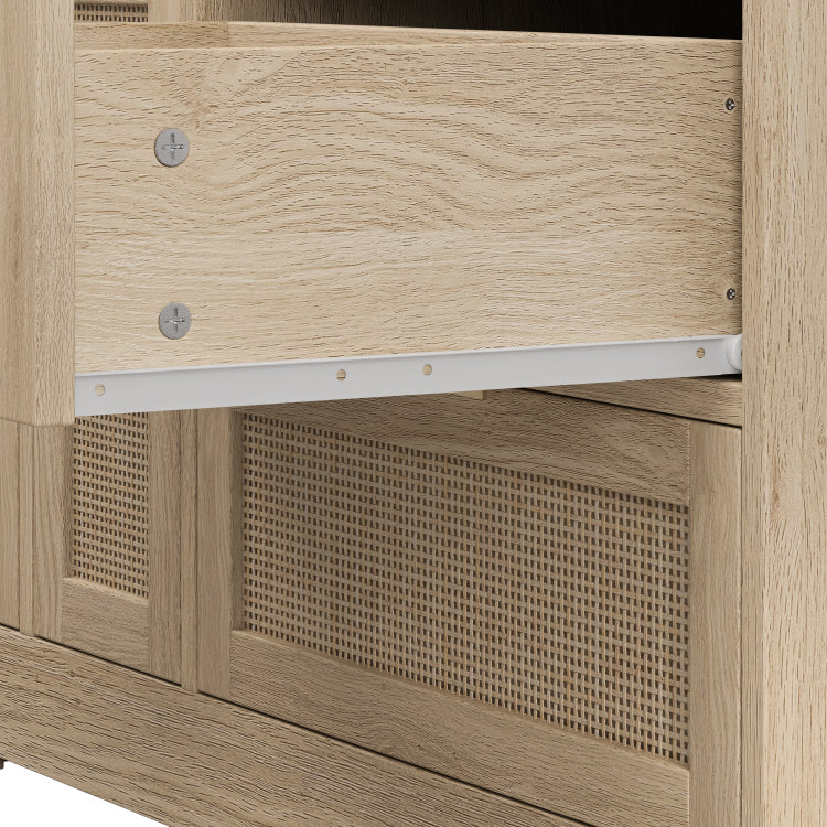 51.2 "Rattan Locker With Drawers, 9 Drawers, Metal Handles For Kitchen, Living Room, Bedroom Natural