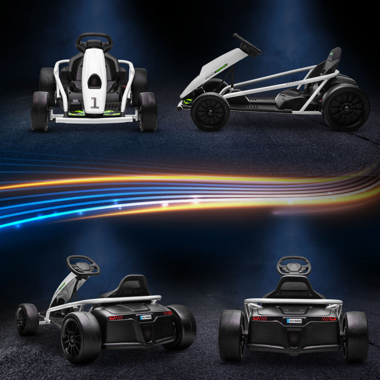 Aosom 24V 8.1 Mph Electric Go Kart, Drifting Car Battery Powered Ride On Toy Outdoor With Slow Start, Music, Horn Honking And Safety Belt, For 8 12 Years Old, White