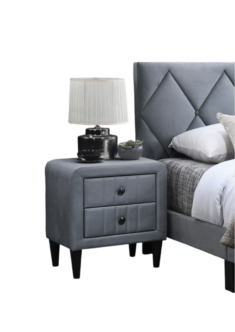 Grey Color Velvet Gorgeous 1Pc Nightstand Bedside Table 2X Drawers Bedroom Furniture Sleek Design Tempered Legs