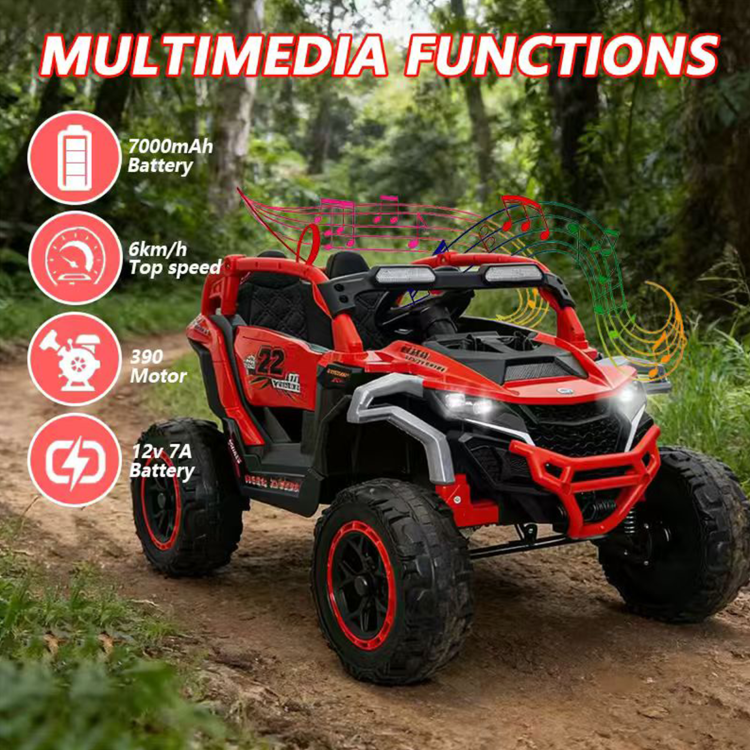 Ride On Models Truck Car 12V Kids Electric Vehicles, Remote Control, Front & Rear Shock Suspension, 2 Seater Utv, Flashlights And A Built In Music Player, For Age 3 6 Years Old Red