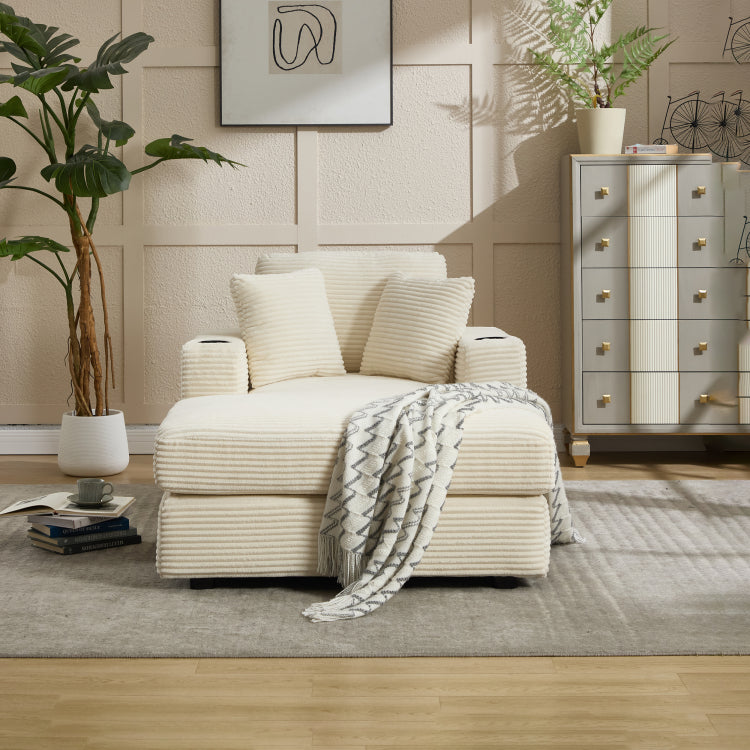 Corduroy Upholstered Chaise Lounge Sofa,Magazine Bag,Detachable Cushions Deep Seat For Living Room Office,3 Colour