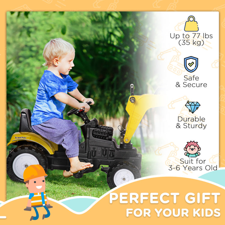 Aosom Kids Ride On Excavator, Pedal Digger, Construction Truck With Horn For Kids And Toddlers 3 , Yellow