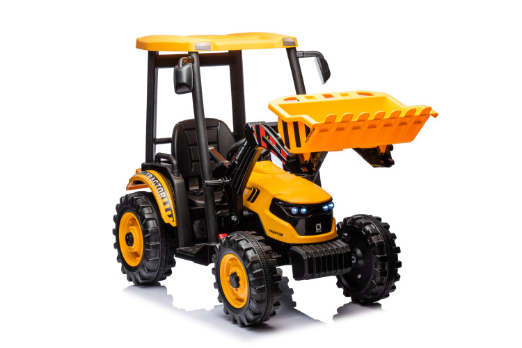 24V Kids Ride On Tractors With Parent Remote Control, Pedal Tractors With Working Loader And Backhoe Digger, Kids' Ride On Car Toys 24V Battery Powered Electric Vehicles With Trailer, Digger Yellow
