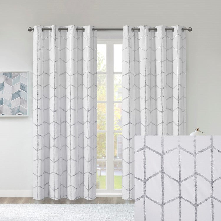 Total Blackout Metallic Print Grommet Top Curtain Panel Only 1 Pc Panel