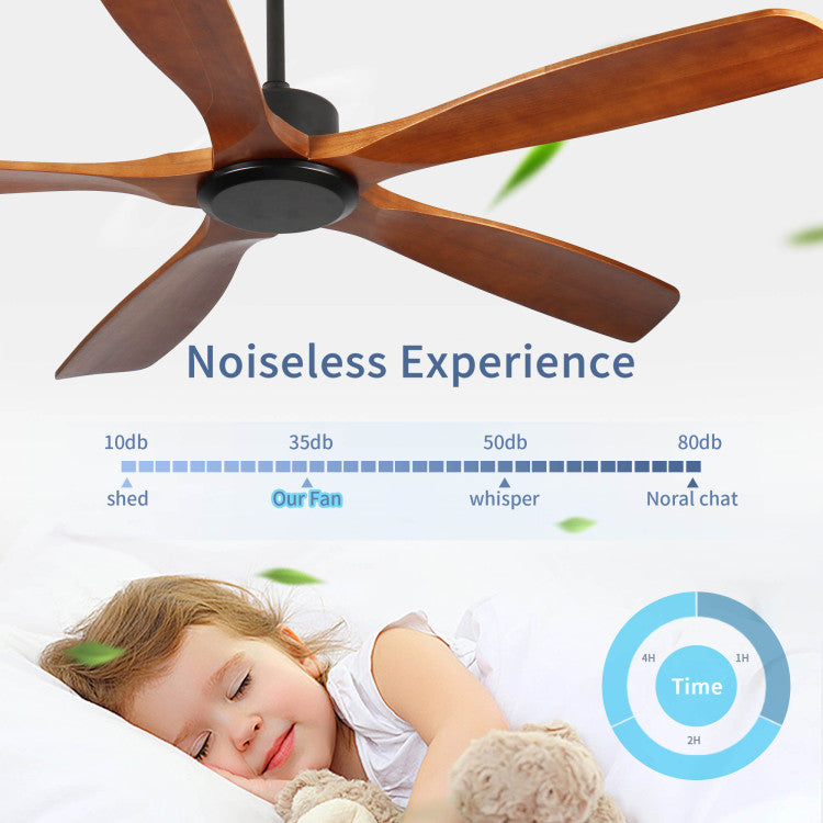 60 Inch Wood No Light With Remote Control, Low Profile Without Light,Noiseless Reversible Dc Motor With Timer