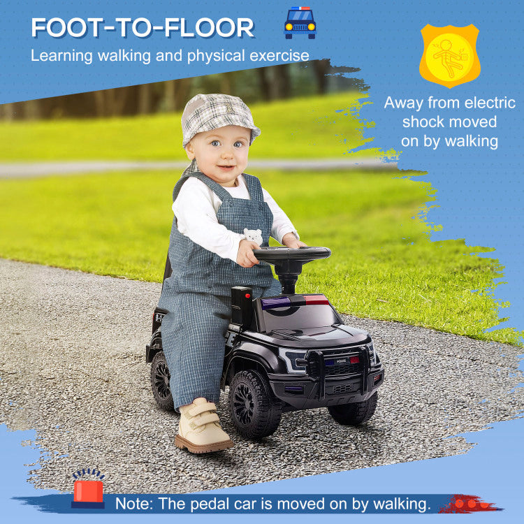 Aosom Kids Push Ride On Car With Working Pa System And Horn, Police Truck Style Foot To Floor Sliding Car For Boys And Girls With Under Seat Storage, For 18 Months To 5 Years Old, Black