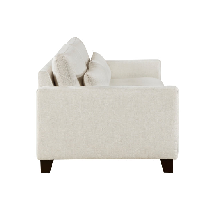 Ivory Fabric Upholstered Sofa With Pillows Cushion Seat And Back Modern Living Room Furniture 1Pc Solid Wood Legs