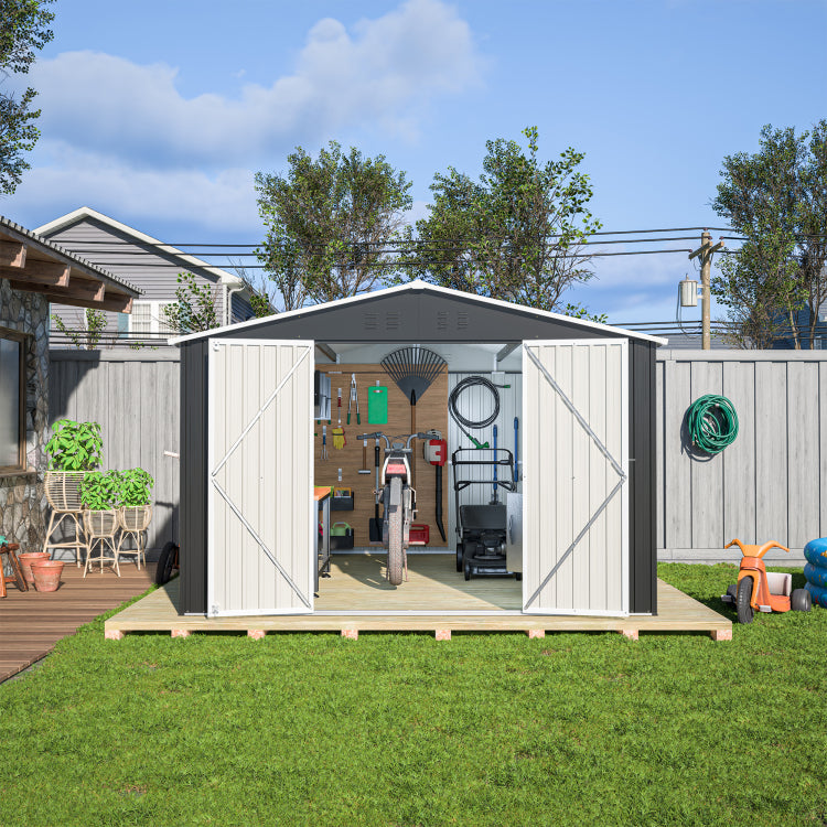 Outdoor Storage Shed 10X12 Ft, Utility Metal Tool Storage With Lockable Doors And Updated Frame Structure, Large Metal Garden Shed For Backyard, Patio Lawn, Black