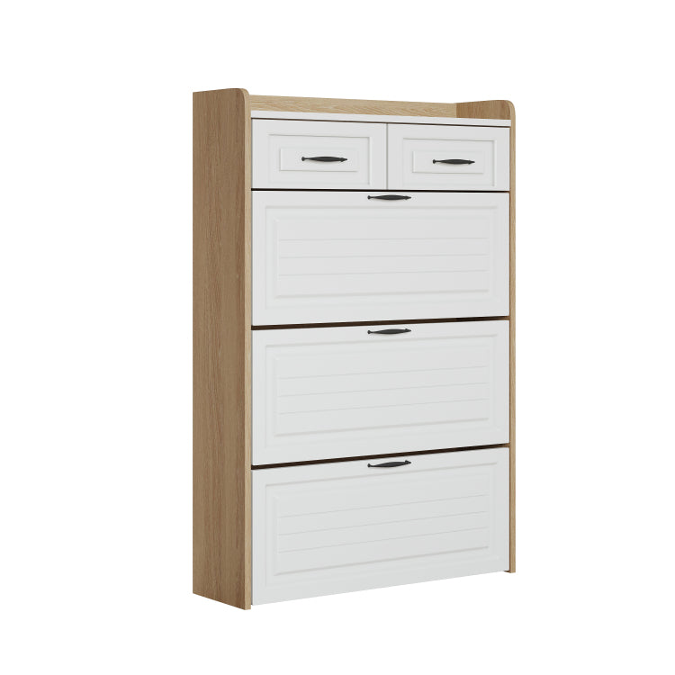 1250 White Oak Color Shoe Cabinet With 3 Doors 2 Drawers,Large Space For Storage