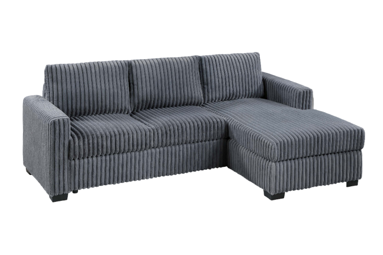 Modern Contemporary Style 2Pc Sectional Sofa Right Arm Chaise Left Arm Sofa Plastic Legs Corduroy Upholstered Dark Gray Finish Primary Living Room