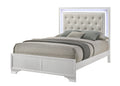 1Pc Modern White Textured Finish Tufted Headboard Upholstered Integrated Led Lighting Full Size Panel Bed Button Tufted Wooden Bedroom Furniture
