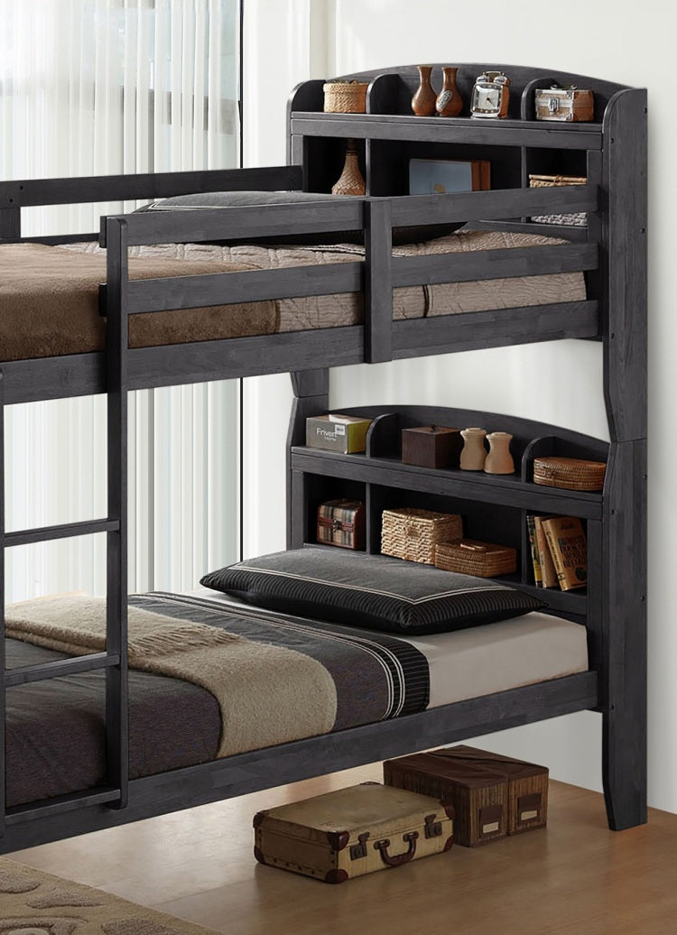 Transitional Twin Over Twin Bunk Bed Footboard Ladder Divide Into Two, Grey